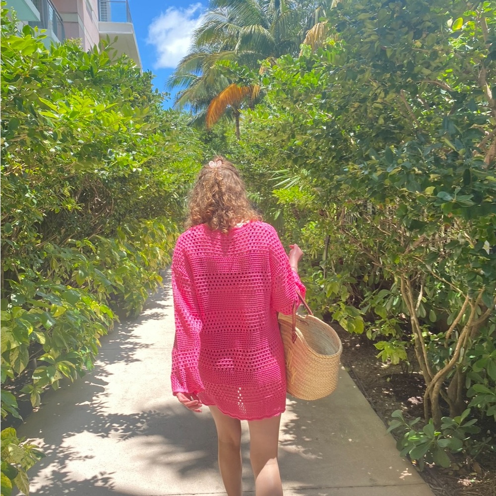 Crochet swimsuit pink coverup size small